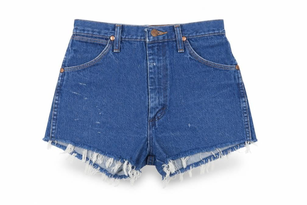 Front view of Wrangler Women's Blue Denim Cut-Off Shorts XS