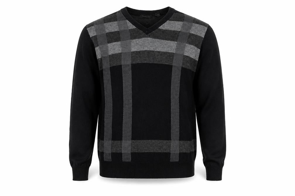 Front view of Van Heusen Men's Black V-Neck Cotton jumper