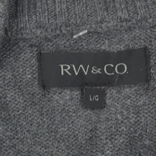 RW&CO Men's Grey Henley Jumper Large - Casual Comfort