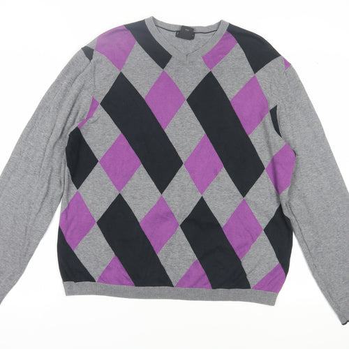 J. Ferrar Men's Grey Argyle Pullover Jumper, Size L
