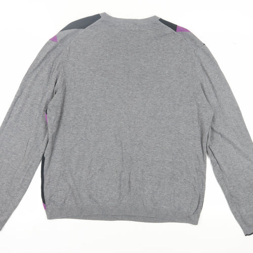 J. Ferrar Men's Grey Argyle Pullover Jumper, Size L
