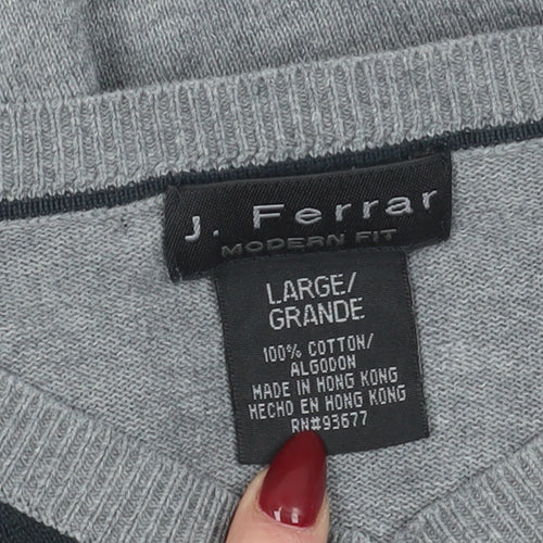 J. Ferrar Men's Grey Argyle Pullover Jumper, Size L