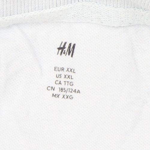 H&M Men's White Cotton Polo Shirt 2XL Short Sleeve