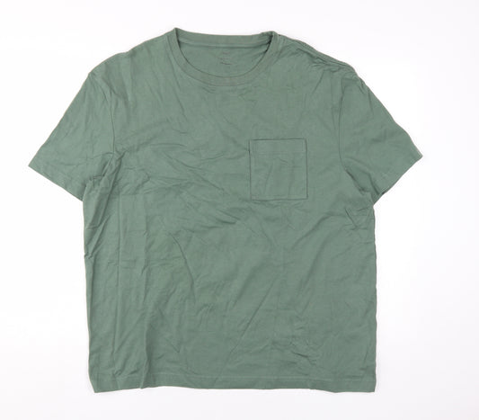 Marks and Spencer Men's Green Cotton T-Shirt L