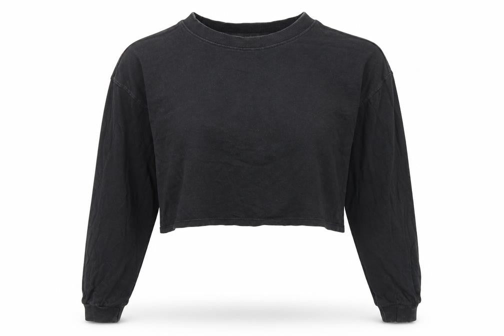 Front view of Zara Women's Black Cropped Jersey Top M