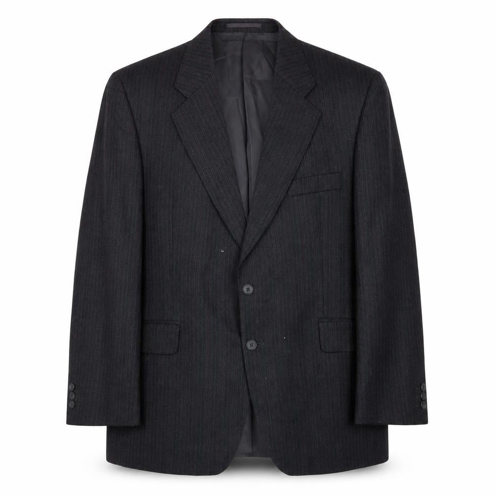 Front view of Label Men's Black Striped Blazer, Size 44S, Regular Fit