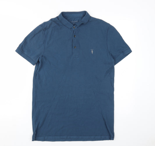 AllSaints Men's Blue Polo Shirt Size S Short Sleeve Cotton