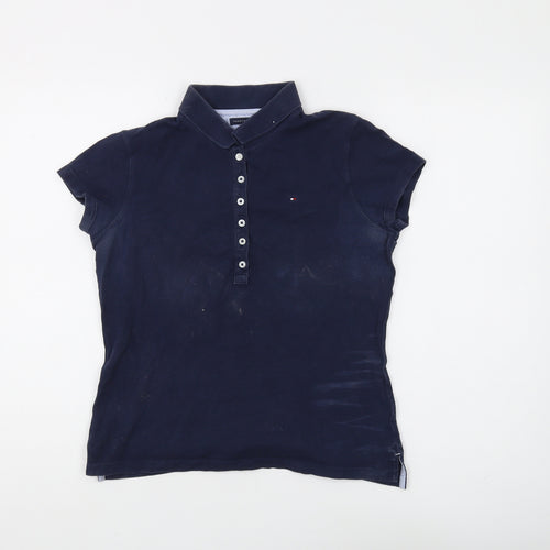 Tommy Hilfiger Women's Blue Slim Polo Shirt M