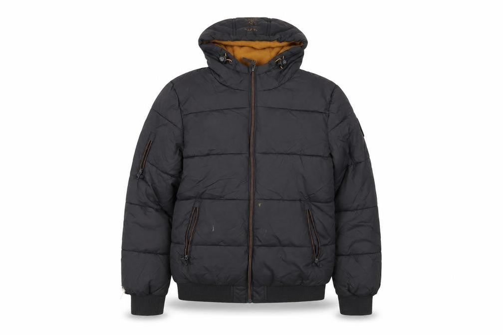 Front view of Ripstop unisex black puffer jacket xl winter casual
