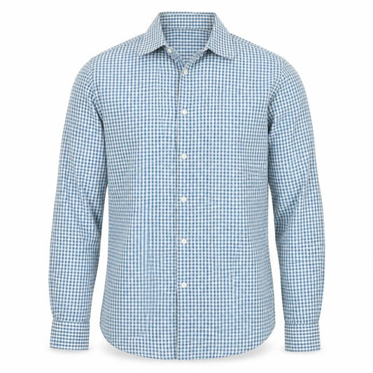 Front view of Paul Smith Men's Blue Check Button-Up Shirt, size 15