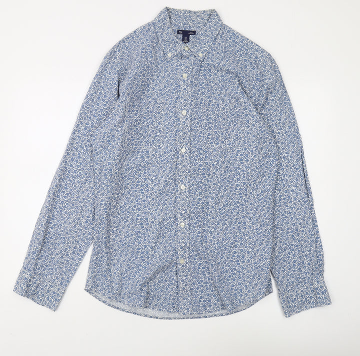 Gap Men's Blue Slim Fit Floral Button-Up Shirt M