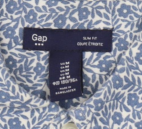 Gap Men's Blue Slim Fit Floral Button-Up Shirt M