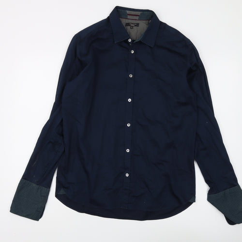 Ted Baker Men's Navy Long Sleeve Cotton Shirt 16.5