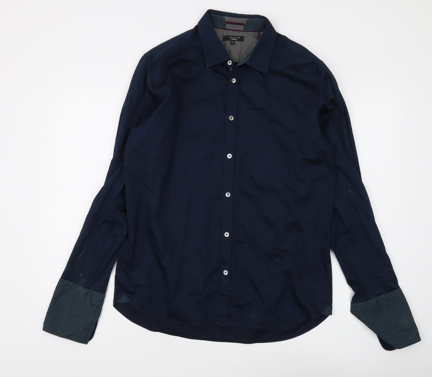 Ted Baker Men's Navy Long Sleeve Cotton Shirt 16.5