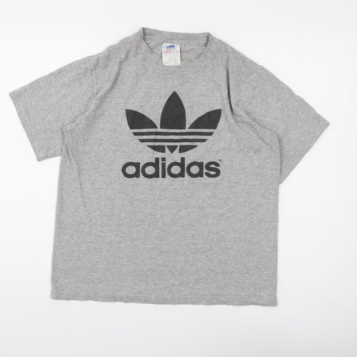 Adidas Grey Cotton-Polyester Women's T-Shirt, Size L