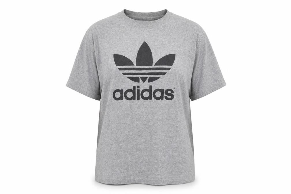 Front view of Adidas Grey Cotton-Polyester Women's T-Shirt, size L