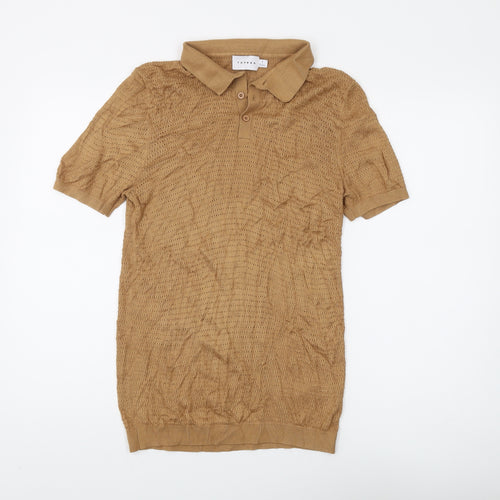 Topman Men's Brown Polo Shirt, Size S, Short Sleeve