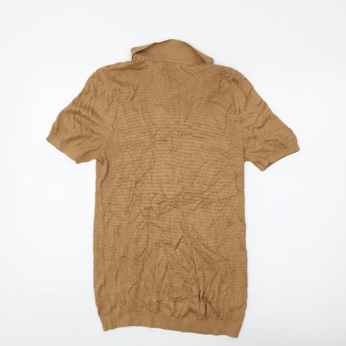 Topman Men's Brown Polo Shirt, Size S, Short Sleeve