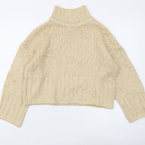 ASOS Women's Beige High Neck Chunky-Knit Pullover Jumper