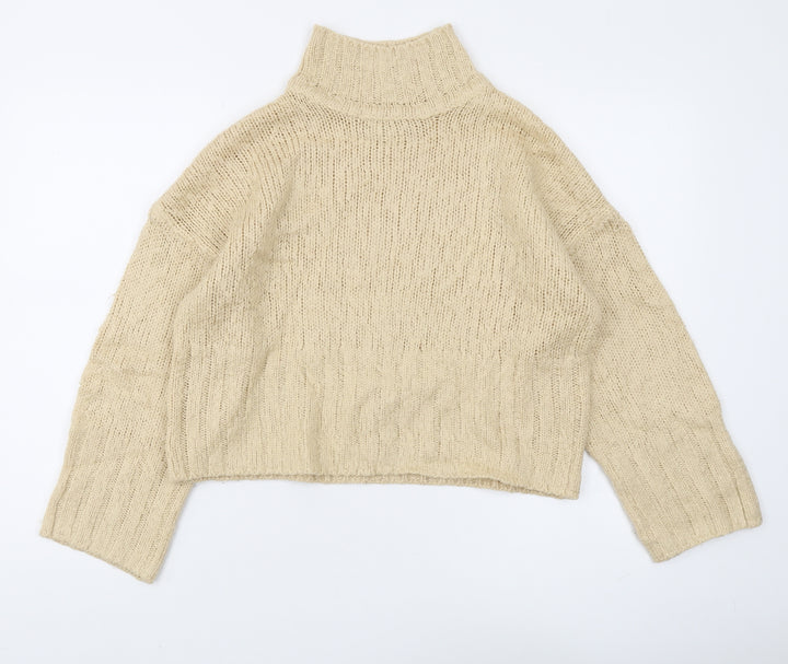 ASOS Women's Beige High Neck Chunky-Knit Pullover Jumper