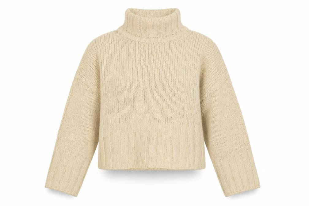 Front view of ASOS Women's Beige High Neck Chunky-Knit jumper