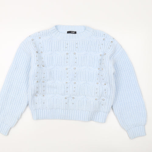 Quiz Women's Blue Beaded Pullover Jumper, Size S