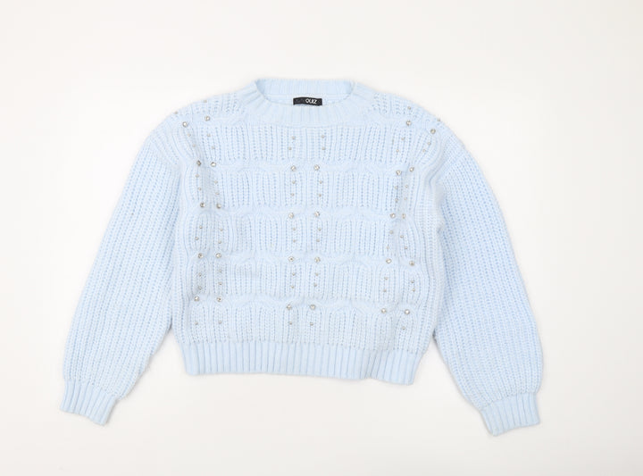Quiz Women's Blue Beaded Pullover Jumper, Size S