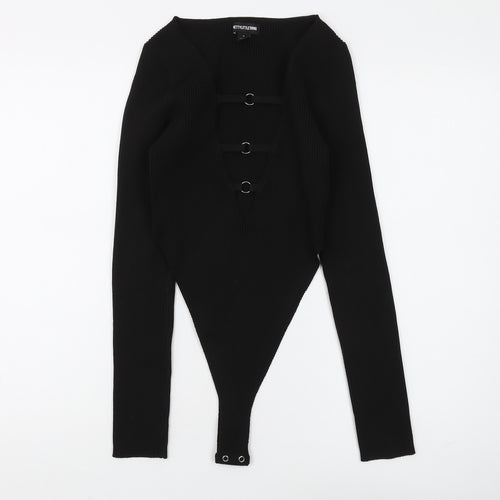 PrettyLittleThing Black Bodysuit, Women, M, Casual Stretch