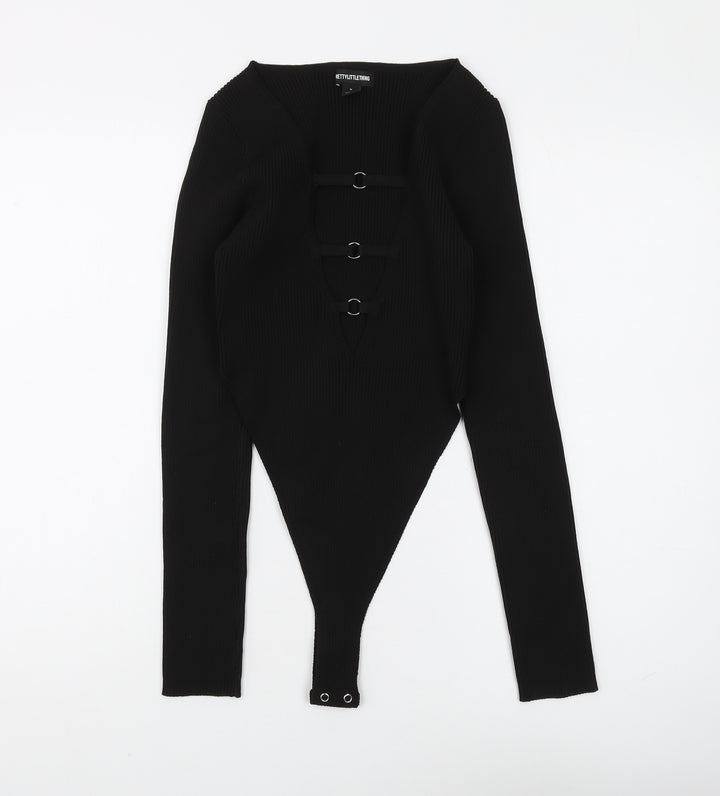 PrettyLittleThing Black Bodysuit, Women, M, Casual Stretch