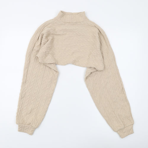 Bershka Women's Beige Cable-Knit Shrug, M