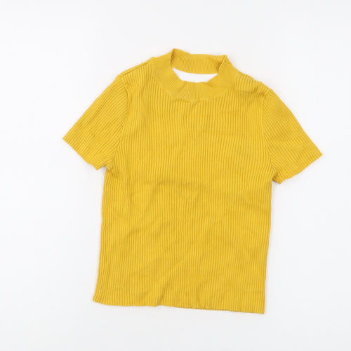 Bershka Women's Yellow High Neck Pullover Jumper, Size 8