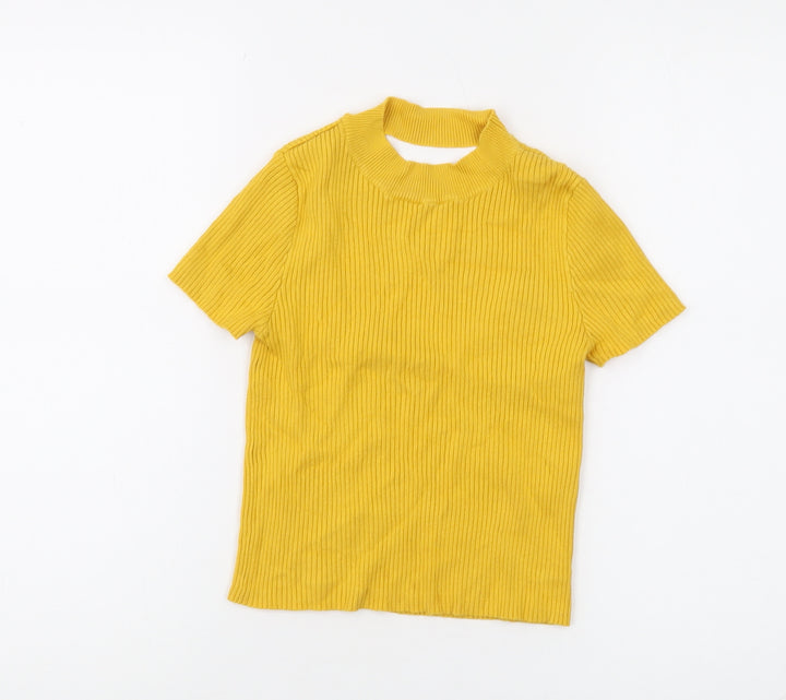 Bershka Women's Yellow High Neck Pullover Jumper, Size 8