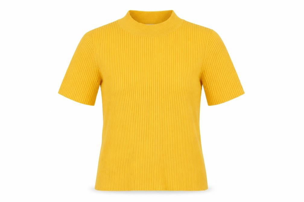 Front view of Bershka Women's Yellow High Neck jumper, size 8