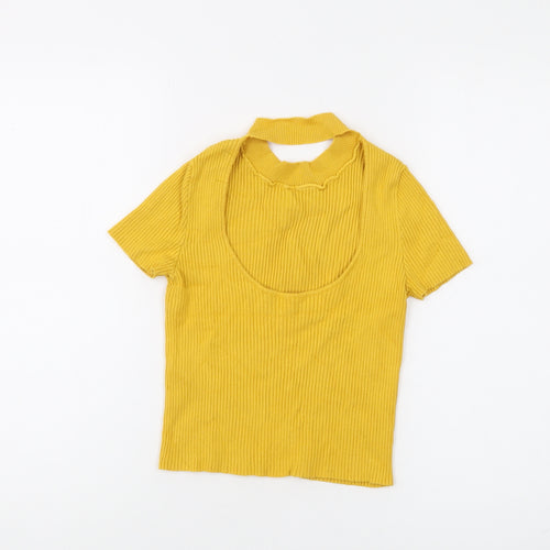 Bershka Women's Yellow High Neck Pullover Jumper, Size 8