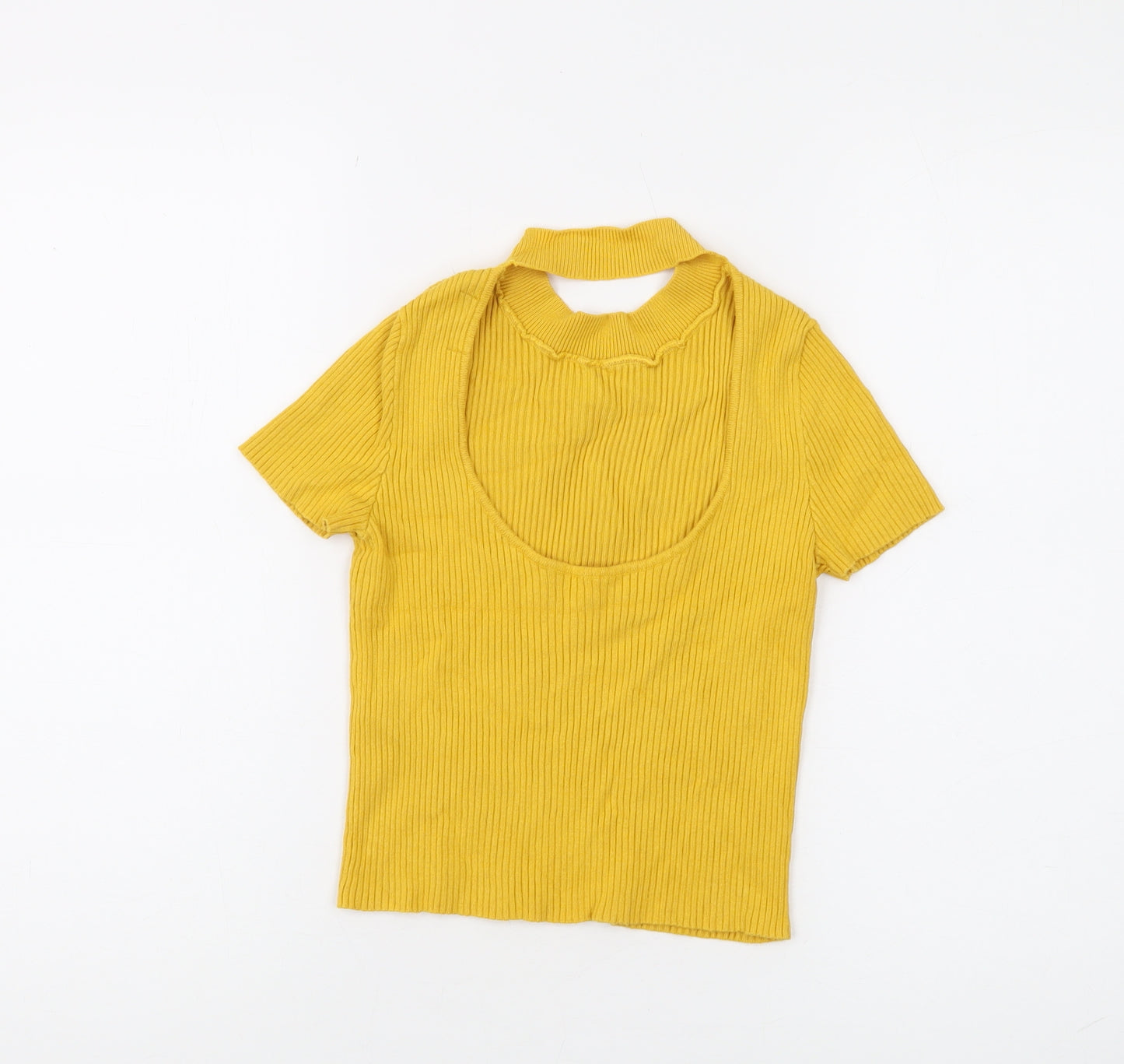 Bershka Women's Yellow High Neck Pullover Jumper, Size 8