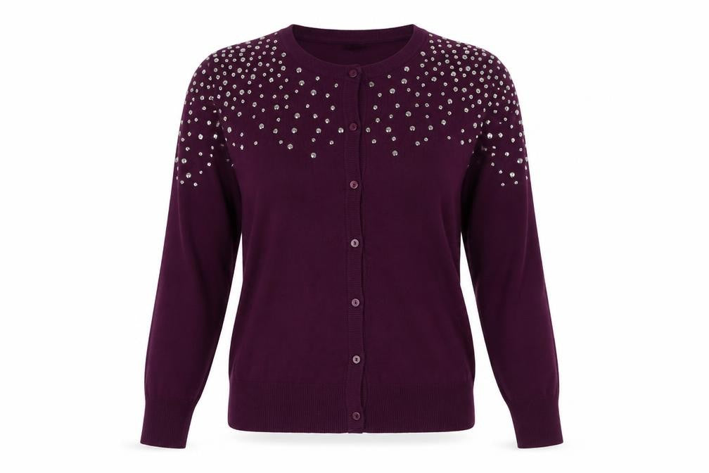 Front view of Image Women's Purple Studded Cardigan - S