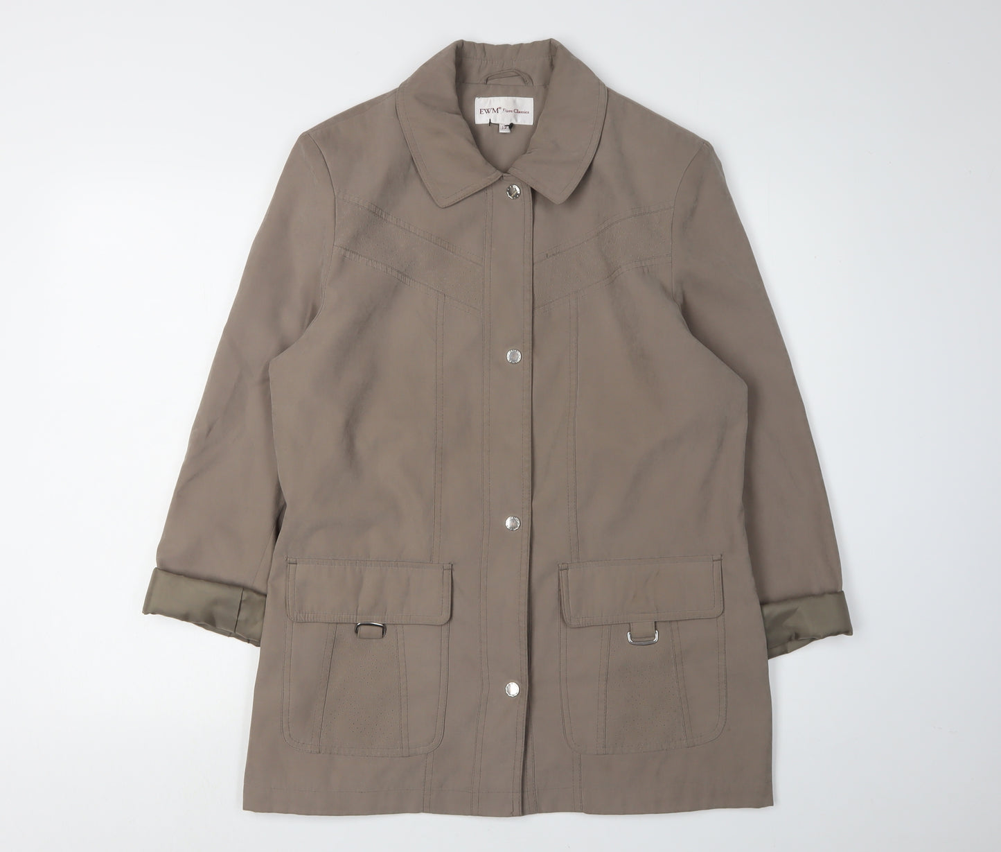 EWM Women's Brown Jacket Size 12, Collared Mid-Length