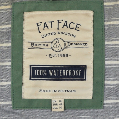 Fat Face Women's Green Parka Jacket Size 18 Hooded Waterproof