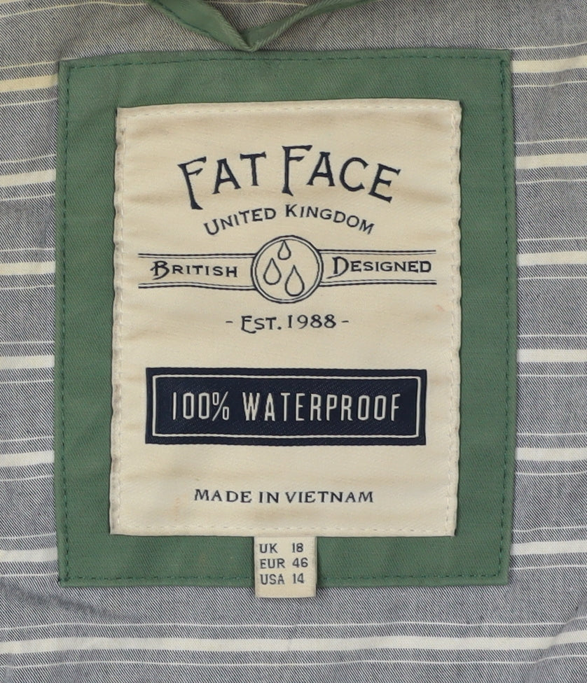 Fat Face Women's Green Parka Jacket Size 18 Hooded Waterproof