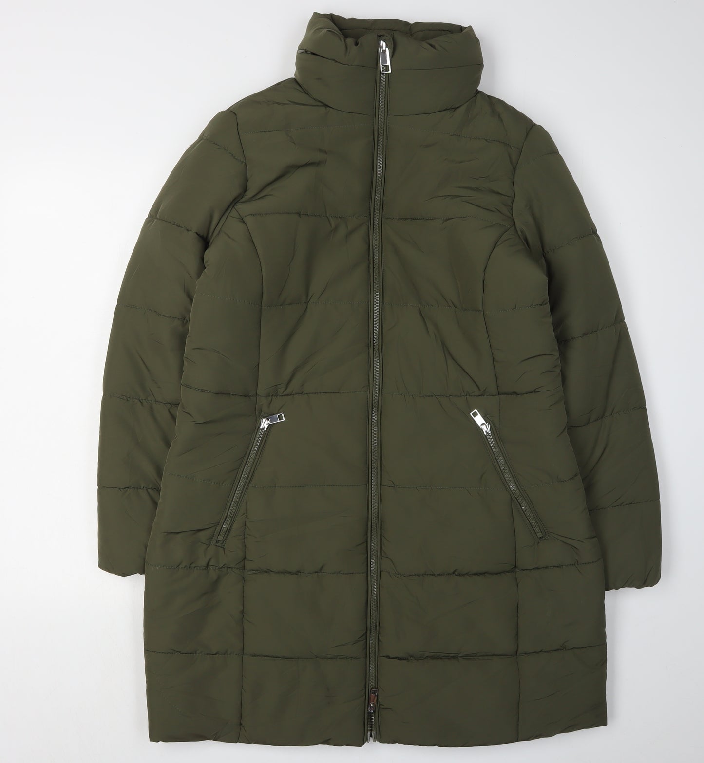 Marks and Spencer Women's Green Puffer Jacket - Size 12