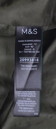 Marks and Spencer Women's Green Puffer Jacket - Size 12
