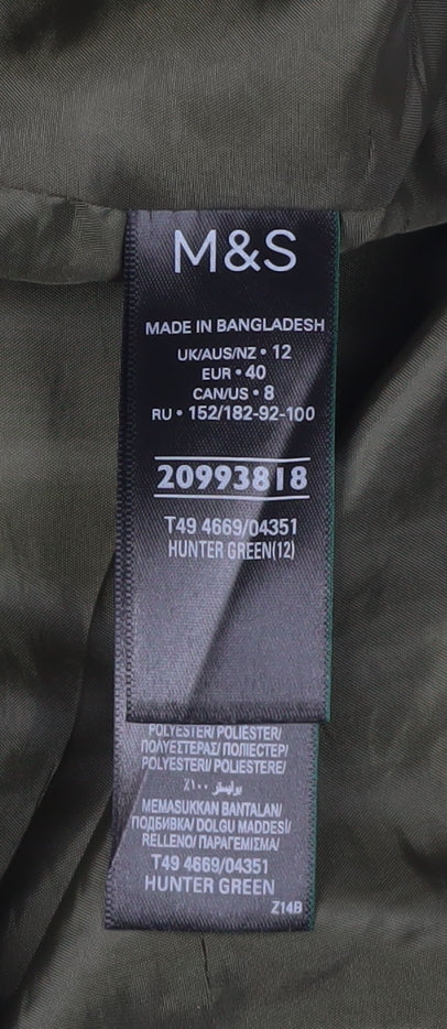 Marks and Spencer Women's Green Puffer Jacket - Size 12