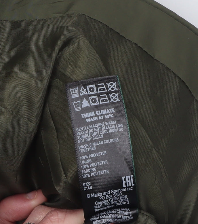 Marks and Spencer Women's Green Puffer Jacket - Size 12