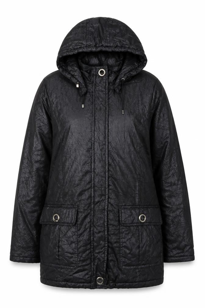 Front view of Katherine Hammond Women's Black Parka Jacket S