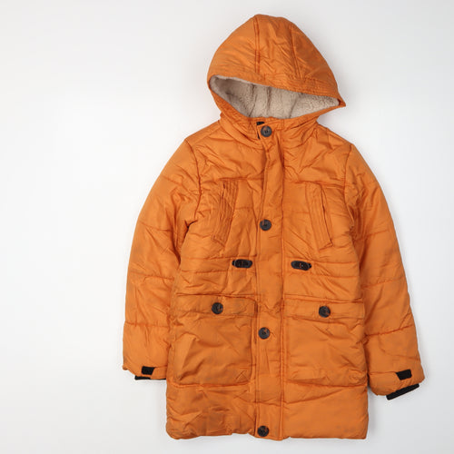 John Lewis Boys Orange Puffer Jacket, Age 10, Winter Hooded