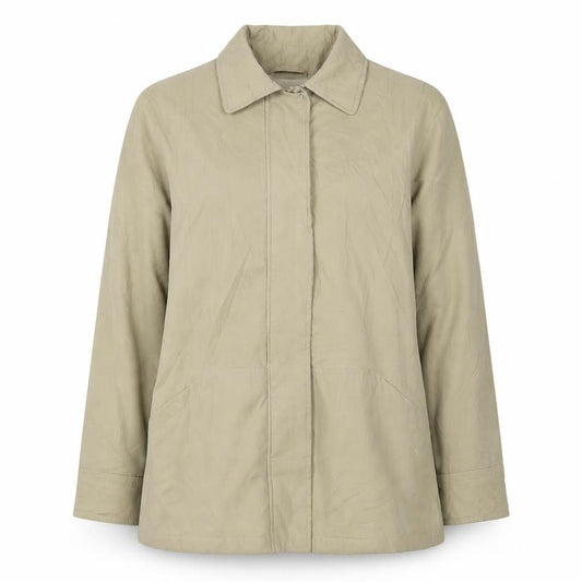 Front view of EWM Women's Beige, size 12, Mid-Length Casual Jacket