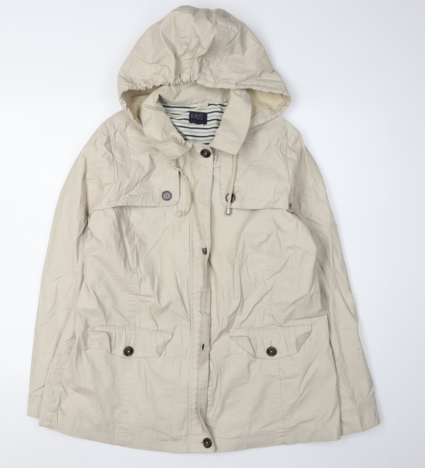 Marks and Spencer Women’s Beige Hooded Jacket - Size 14