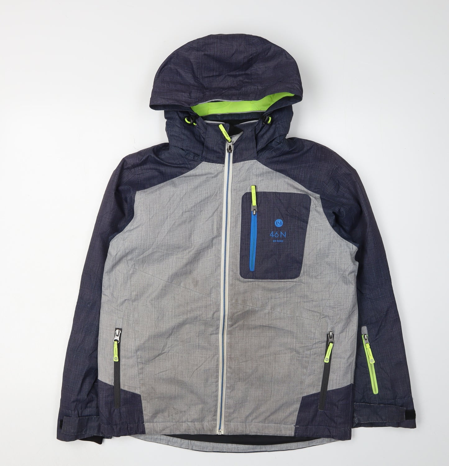 46 N Boys Grey Puffer Jacket with Hood, Size 15 Years