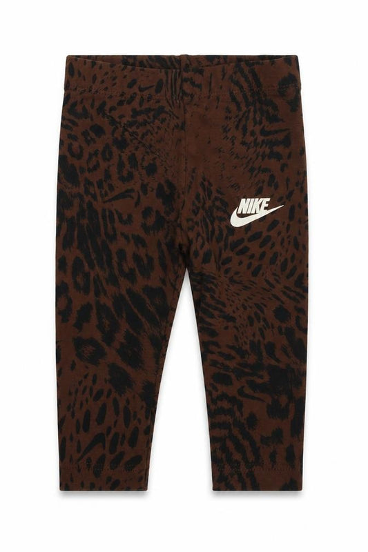 Front view of Nike unisex baby brown animal print leggings 6-9 months