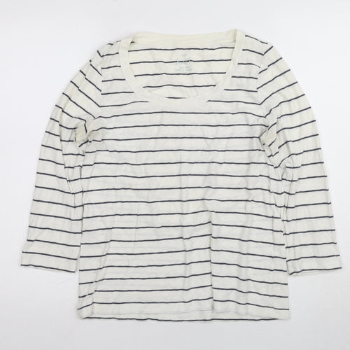 J.CREW Women's White Striped T-Shirt, Size L, Classic Style